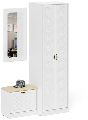 Прихожая П-6 Компоновка № 11, белая шагрень/фасады МДФ белое дерево фрезеровка ромб