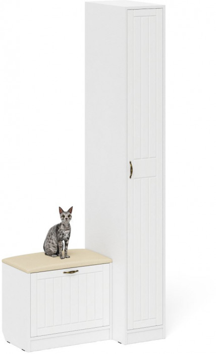 Прихожая П-6 Компоновка № 39, белая шагрень/фасады МДФ белое дерево фрезеровка прованс