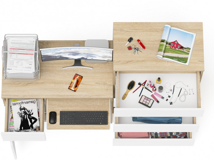 Мори компьютерный стол МС-1 левый + Комод МК700.5, дуб сонома/белый