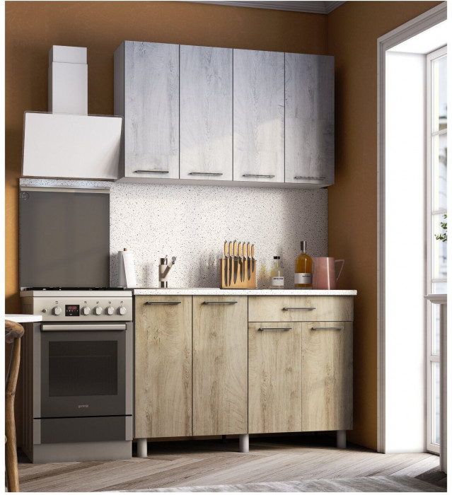 Кухонный гарнитур Палермо 1,2м Дуб Остин Серый/Дуб Остин бежевый