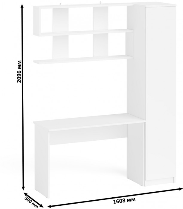 Мори письменный стол МСП1200.1 + Пенал МШ400.1 + Полка 1200, белый