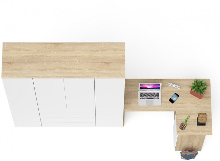 Мори Стол компьютерный МС-16 правый + Шкаф МШ1600.1, цвет дуб сонома/белый, ШхГхВ 284,8х84,9х209,6 см., выдвижные ящики справа, НЕ универс. сборка