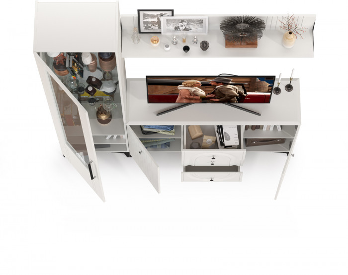 Валенсия Гостиная № 093, ЛДСП белый шагрень/МДФ белый шагрень