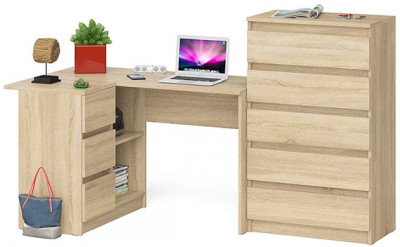 Мори компьютерный стол МС-16 левый + Комод МК700.5, дуб сонома