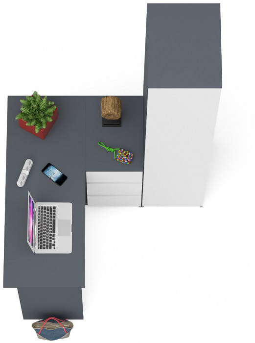 Мори компьютерный стол МС-16 правый + Пенал МШ400.1, графит/белый