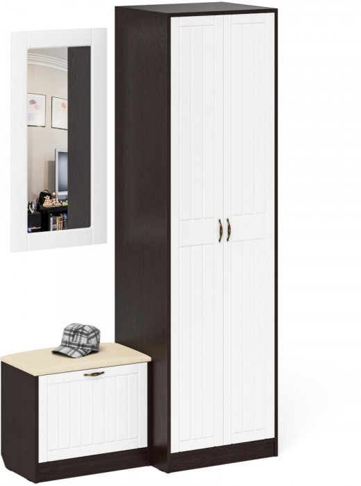 Прихожая П-6 Компоновка № 11, венге/фасады МДФ белое дерево фрезеровка прованс