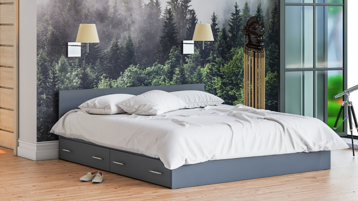 Мори Кровать с ящиками 1800, графит