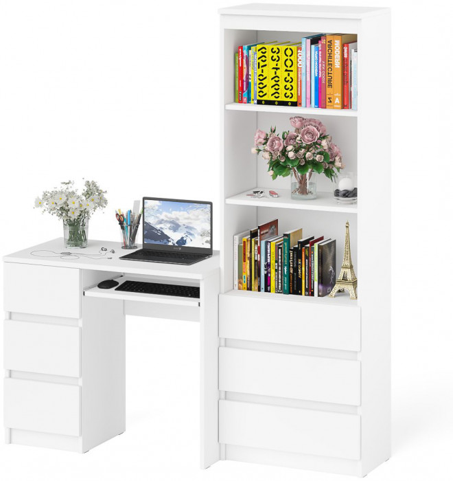 Мори компьютерный стол МС-6 левый + Стеллаж МСТ600.3, белый