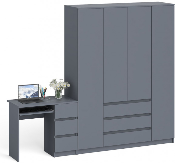 Мори компьютерный стол МС-6 правый + Шкаф МШ1600.1, графит
