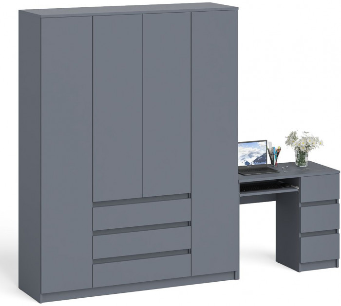 Мори компьютерный стол МС-6 правый + Шкаф МШ1600.1, графит