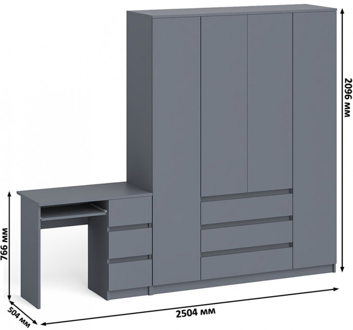Мори компьютерный стол МС-6 правый + Шкаф МШ1600.1, графит