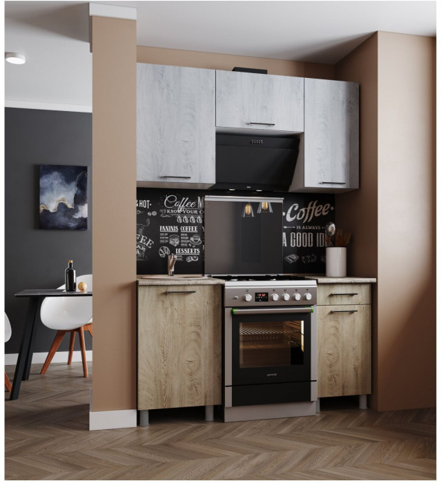 Кухонный гарнитур Палермо 1,5м Дуб Остин Серый/Дуб Остин бежевый