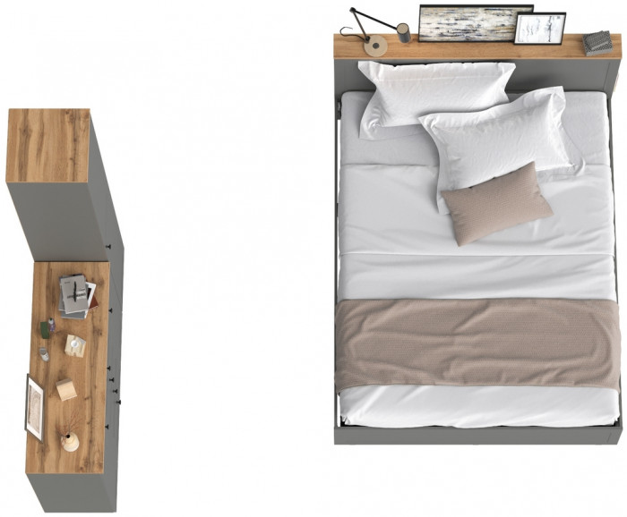 Остин 11.53 Кровать + ортопед + 13.227 Шкаф-пенал + 16.221 Комод, серый графит/дуб крафт золотой