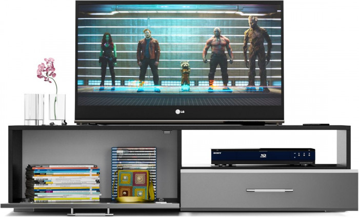 Тумба под ТВ Ларго 1,4, цвет корпус венге/фасады МДФ графитово-серый глянец, ШхГхВ 140х46х35 см., НЕ универсальная сборка