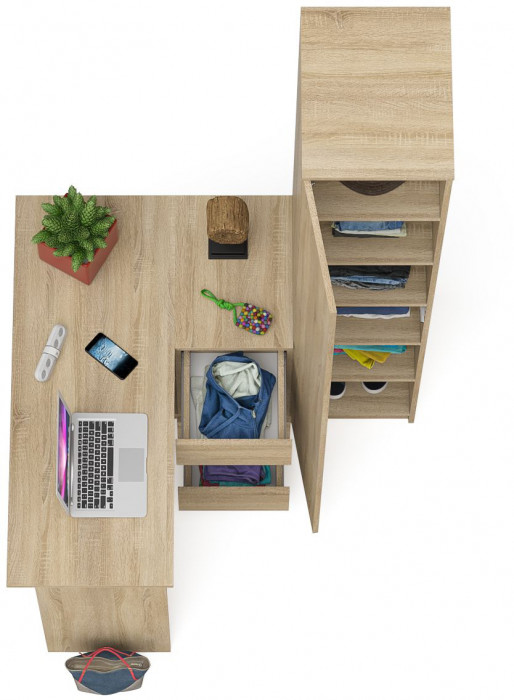 Мори компьютерный стол МС-16 правый + Пенал МШ400.1, дуб сонома