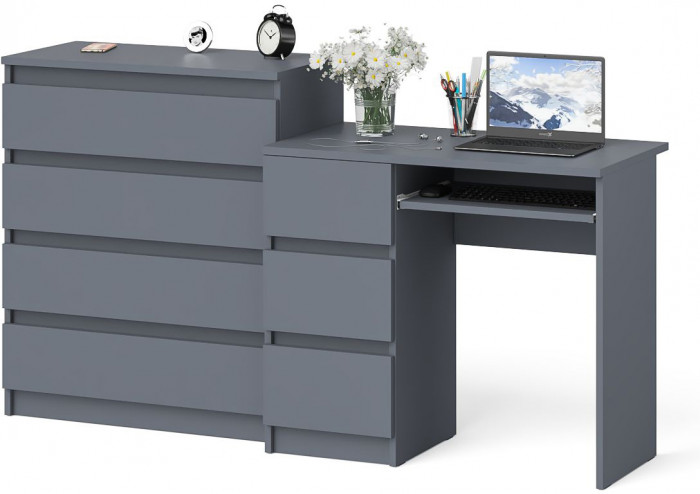 Мори компьютерный стол МС-6 левый + Комод МК800.4, графит