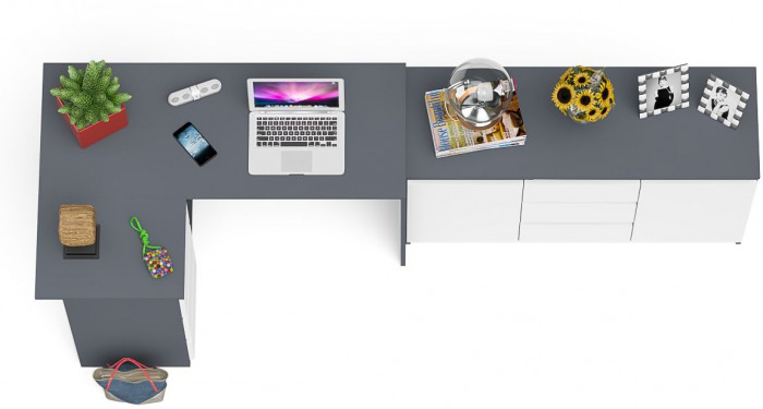 Мори Стол компьютерный МС-16 левый + Комод МК1200.3, цвет графит/белый, ШхГхВ 244,8х84,9х76,6 см., выдвижные ящики слева, НЕ универсальная сборка