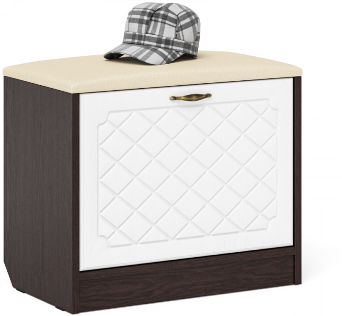 Прихожая П-6 Компоновка № 11, венге/фасады МДФ белое дерево фрезеровка ромб