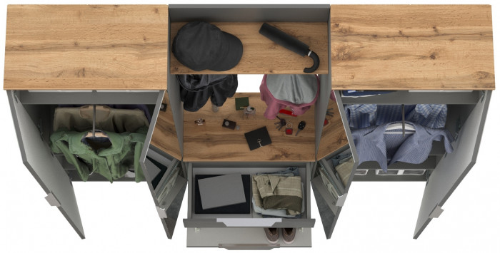 Октава Прихожая 27, цвет серый графит/дуб крафт золотой/фасады МДФ серый графит, ШхГхВ 193,7х35,4х197,6 см., универсальная сборка