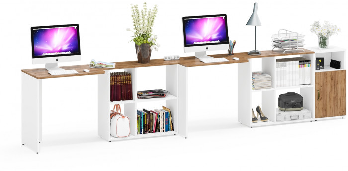 Лидер-8 Стол + Стол + Тумба МД 3.19, белый шагрень/крафт золото