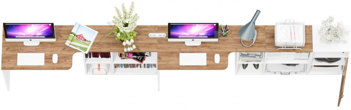 Лидер-8 Стол + Стол + Тумба МД 3.19, белый шагрень/крафт золото