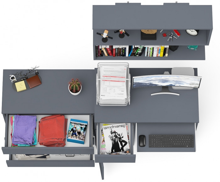 Мори компьютерный стол МС-1 левый + Комод МК800.1 + Полка 900, графит