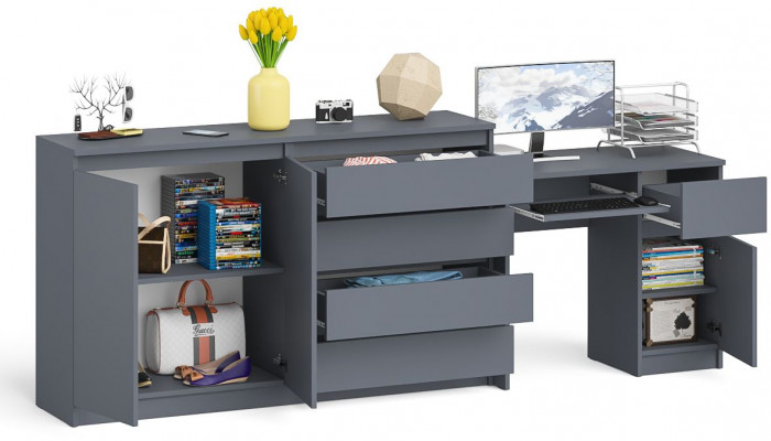 Мори компьютерный стол МС-1 правый + Комод МК1600.1, графит