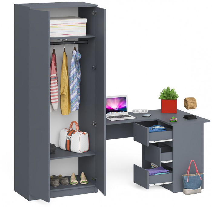 Мори компьютерный стол МС-16 правый + Шкаф МШ800.1, графит
