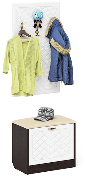 Прихожая П-6 Тумба + Вешалка, цвет венге/фасады МДФ белое дерево фрезеровка ромб, ШхГхВ 60х35х200 см.