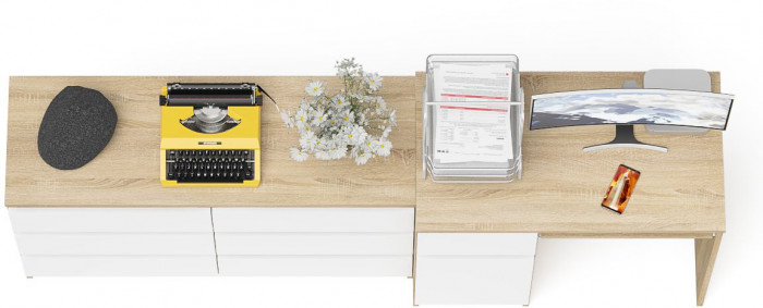 Мори компьютерный стол МС-1 левый + Комод МК1200.6, дуб сонома/белый