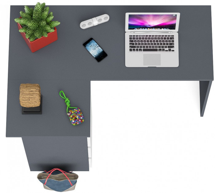 Мори компьютерный стол МС-16 левый, графит/белый