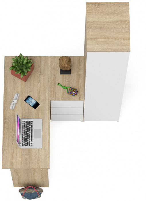 Мори компьютерный стол МС-16 правый + Пенал МШ400.1, дуб сонома/белый