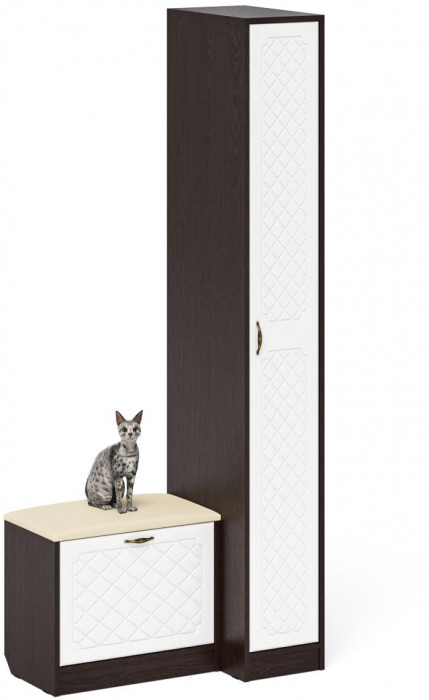 Прихожая П-6 Компоновка № 39, венге/фасады МДФ белое дерево фрезеровка ромб