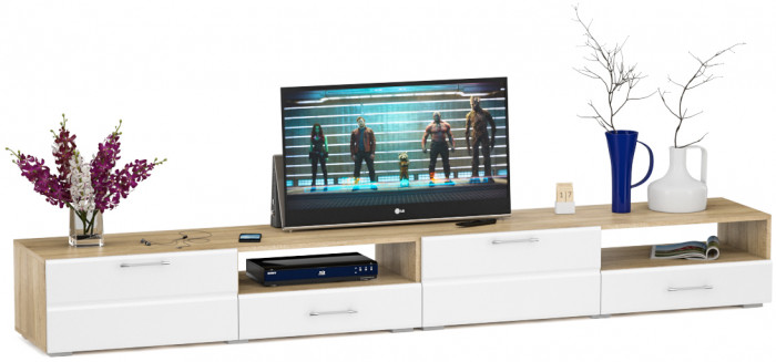 Тумба под ТВ Ларго 1, корпус дуб сонома/фасады МДФ белый глянец