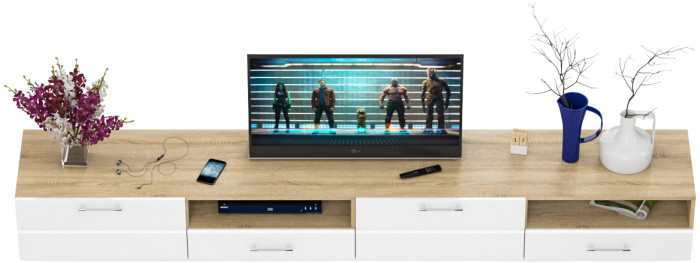 Тумба под ТВ Ларго 1, корпус дуб сонома/фасады МДФ белый глянец