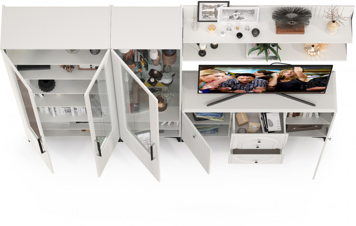 Валенсия Гостиная № 116, ЛДСП белый шагрень/МДФ белый шагрень