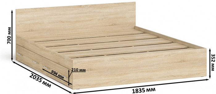 Мори Кровать с ящиками 1800, дуб сонома