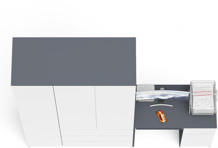 Мори компьютерный стол МС-1 правый + Шкаф МШ1200.1, графит/белый