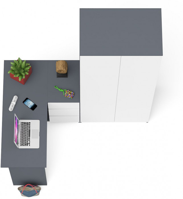 Мори компьютерный стол МС-16 правый + Шкаф МШ800.1, графит/белый