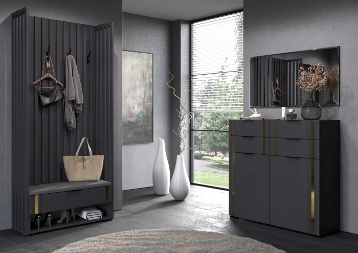 Модульная Прихожая Эмэ, набор №8, Графит/Графит золото, Simple 27