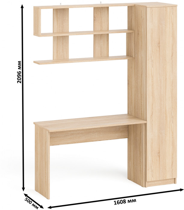 Мори письменный стол МСП1200.1 + Пенал МШ400.1 + Полка 1200, дуб сонома
