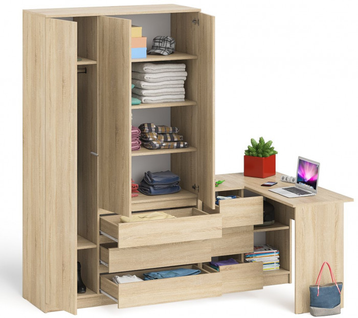 Мори Стол компьютерный МС-16 левый + Шкаф МШ1200.1, цвет дуб сонома, ШхГхВ 244,8х84,9х209,6 см., выдвижные ящики слева, НЕ универсальная сборка