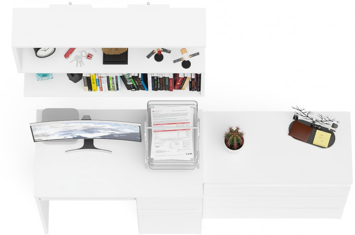 Мори компьютерный стол МС-1 правый + Комод МК800.1 + Полка 900, белый