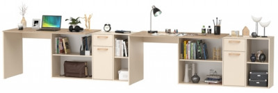 Лайт Стол письменный 03.245F + 03.245F, цвет сатин/дуб эндгрейн элегантный, ШхГхВ 342,7х136х75,2 см.(угловой) или 407х68х75,2 см.(прямой), ун. сборка