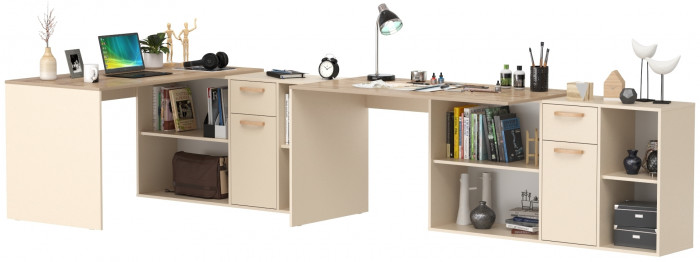 Лайт Стол письменный 03.245F + 03.245F, цвет сатин/дуб эндгрейн элегантный, ШхГхВ 342,7х136х75,2 см.(угловой) или 407х68х75,2 см.(прямой), ун. сборка