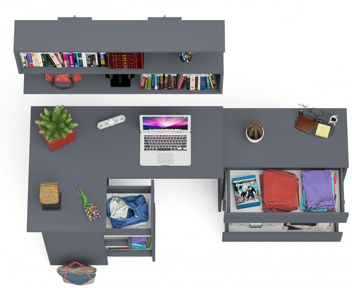 Мори компьютерный стол МС-16 левый + Комод МК800.1 + Полка 1200, графит