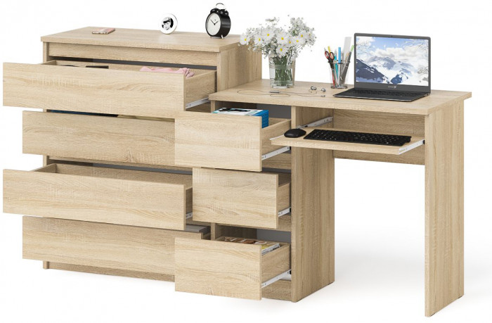 Мори компьютерный стол МС-6 левый + Комод МК800.4, дуб сонома
