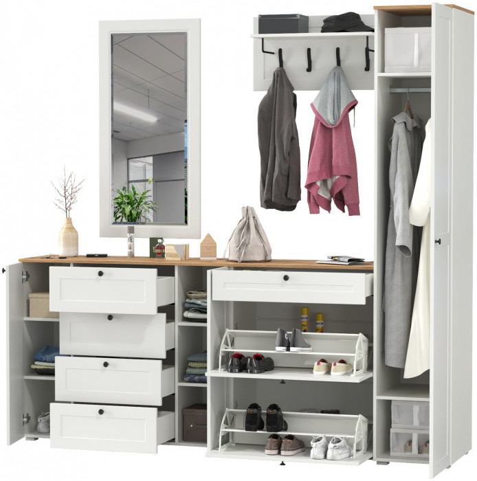 Остин Прихожая 57, белый шагрень/дуб крафт золотой