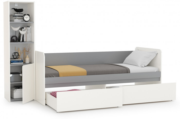 Торонто 11.39 Кровать + 13.13 Шкаф комбинированный, белый шагрень/стальной серый