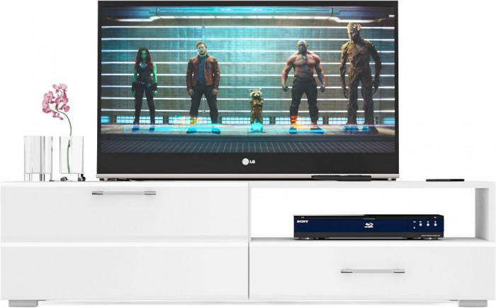 Тумба под ТВ Ларго 1, корпус белый/фасады МДФ белый глянец